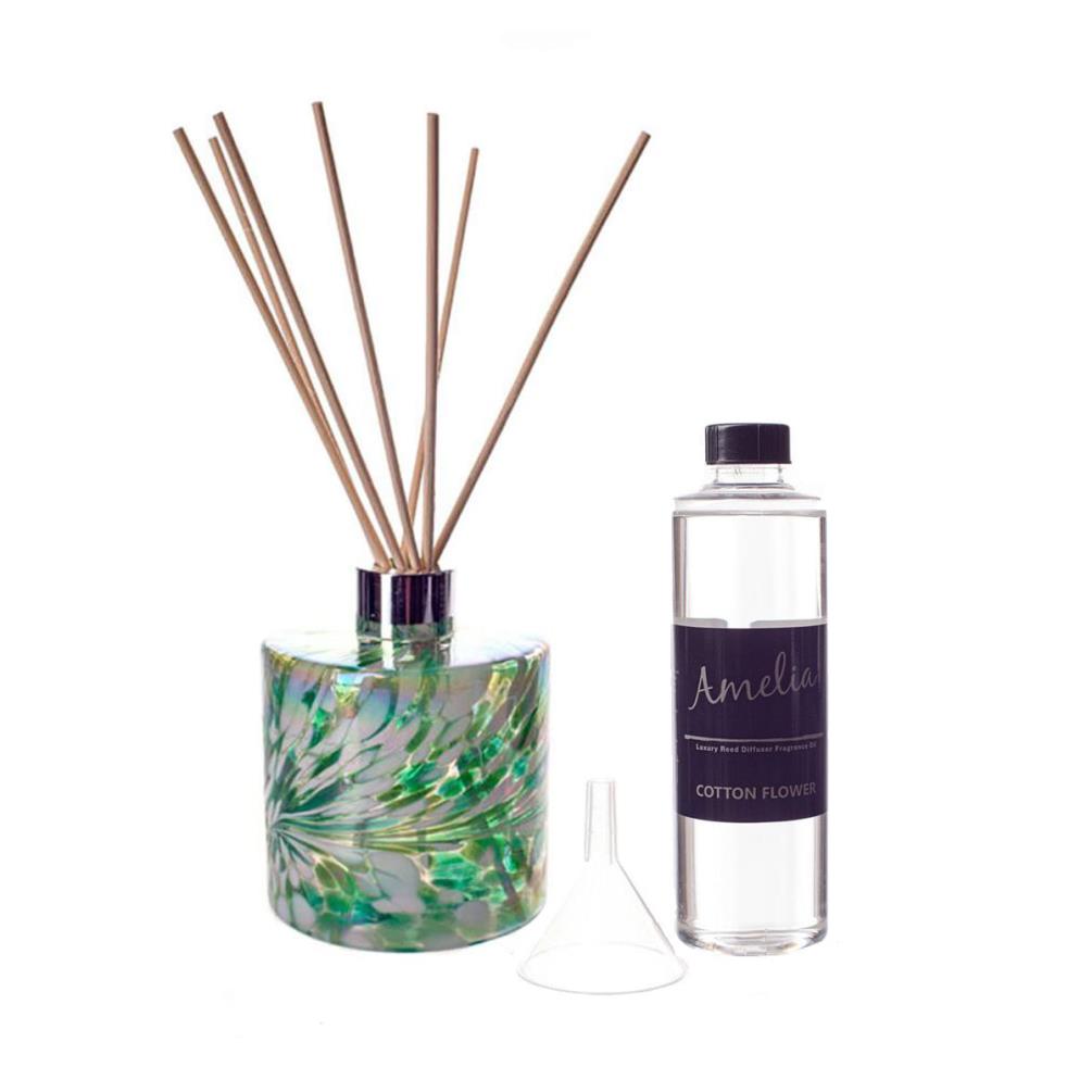 Amelia Art Glass Mint Green & White Cylinder Reed Diffuser Gift Set  £35.99